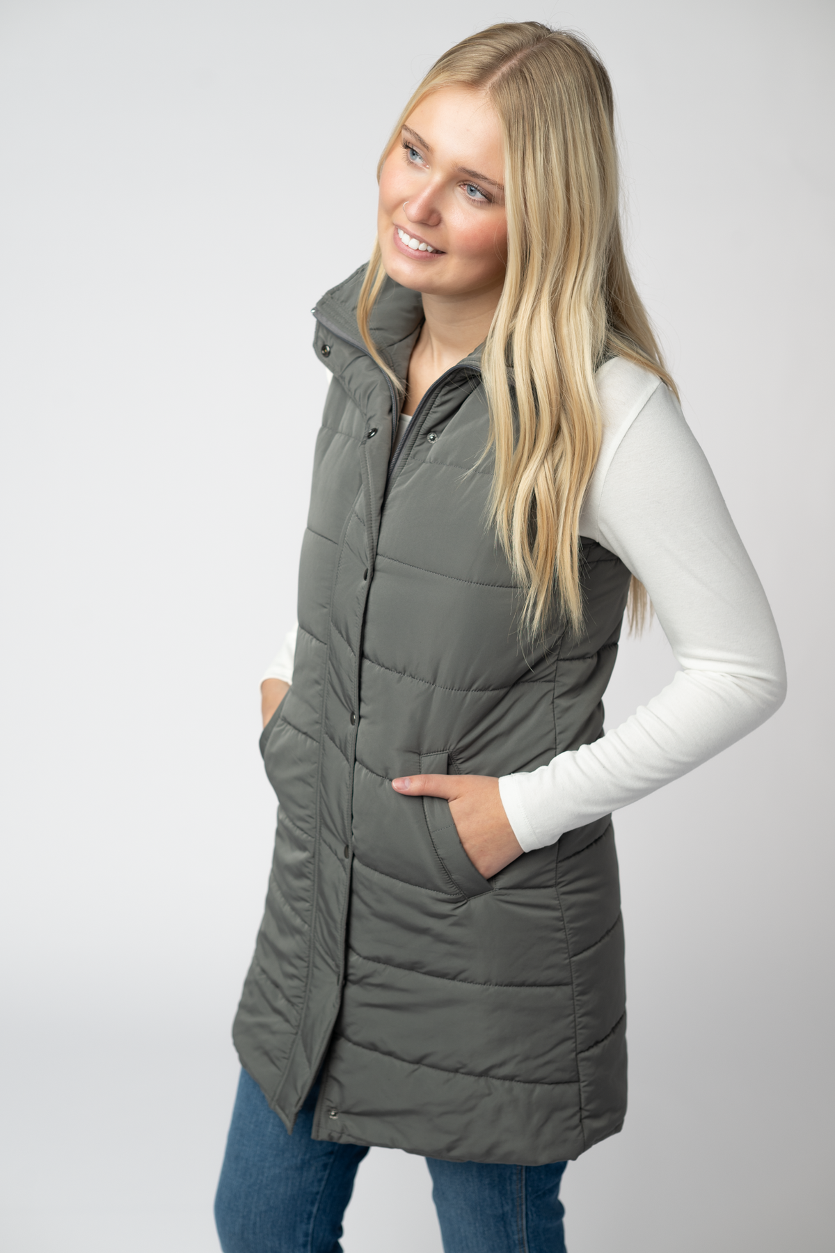 Harlow Long Vest in Grey