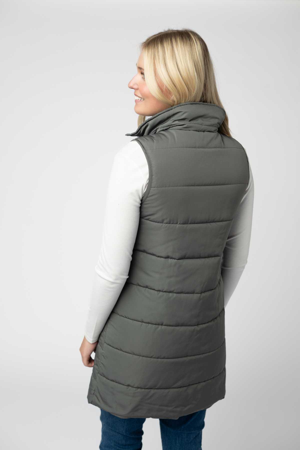 Harlow Long Vest in Grey