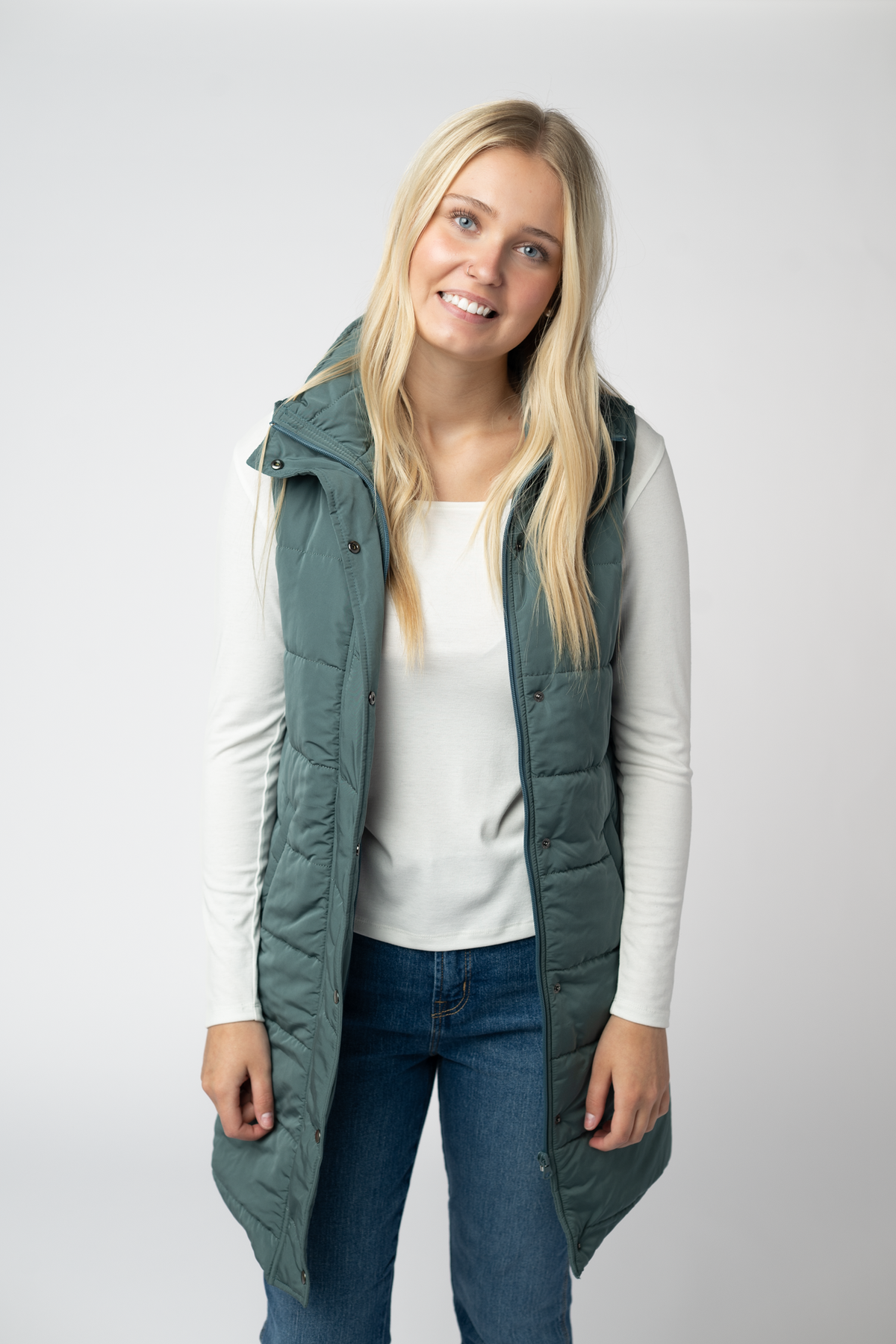 Harlow Long Vest in Teal
