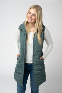 Harlow Long Vest in Teal