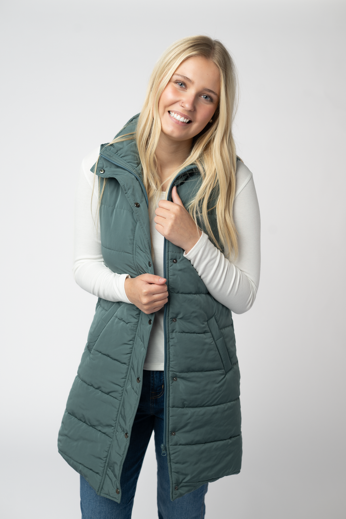 Harlow Long Vest in Teal