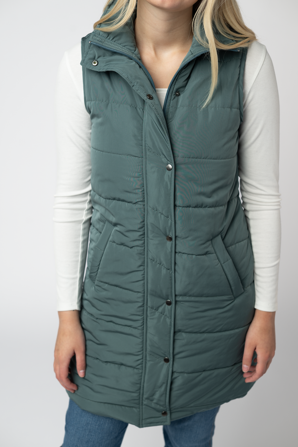 Harlow Long Vest in Teal