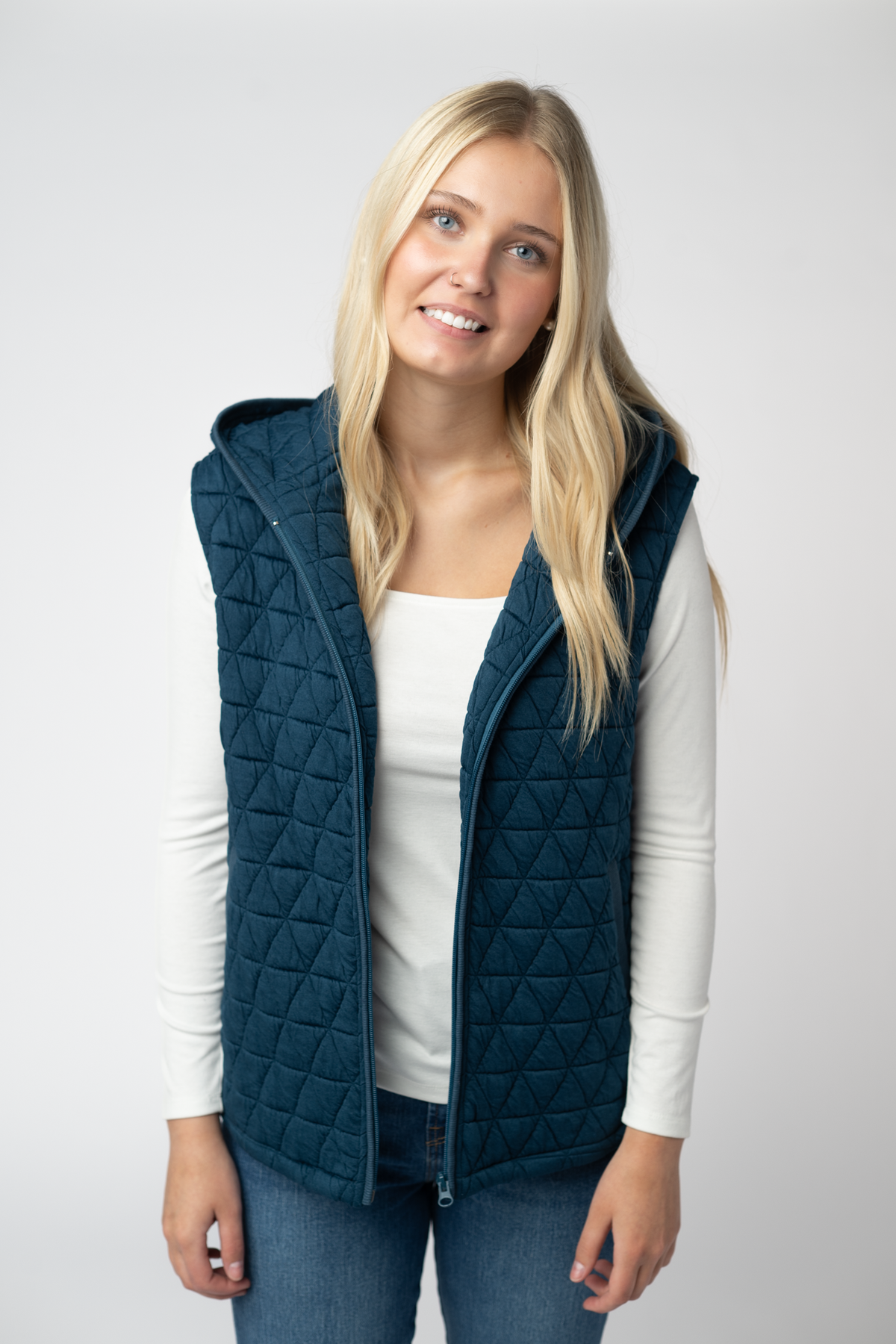 Heather Geometric Hooded Vest in Teal