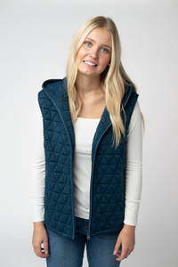 Heather Geometric Hooded Vest in Teal