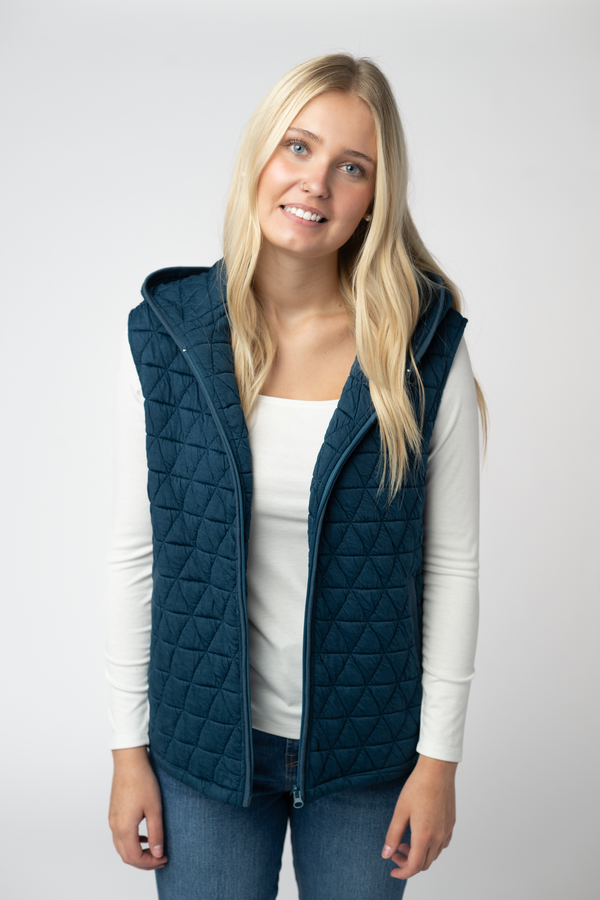Heather Geometric Hooded Vest in Teal