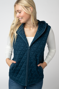 Heather Geometric Hooded Vest in Teal