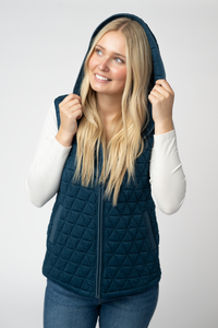 Heather Geometric Hooded Vest in Teal