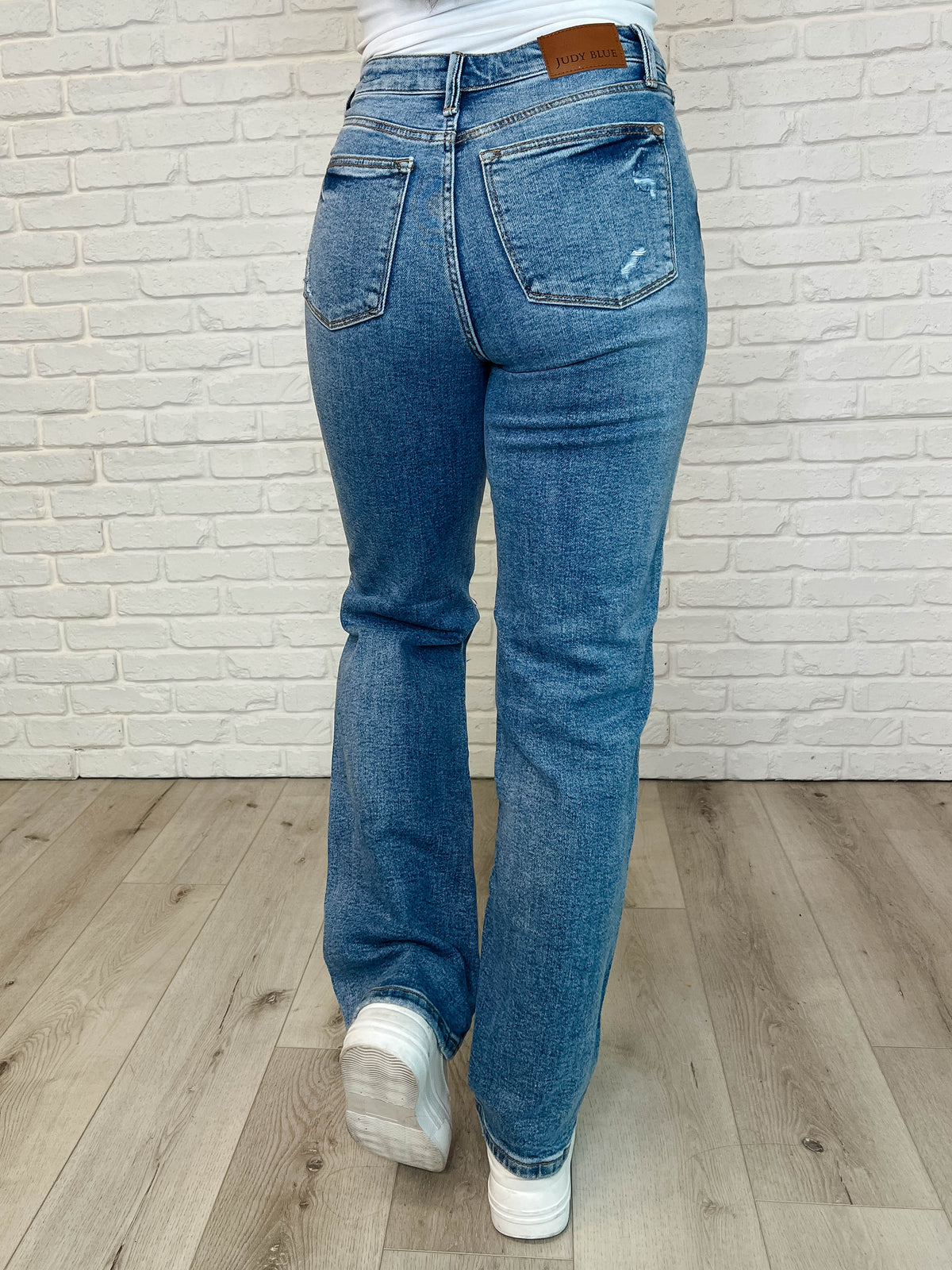 High Rise Rigid Magic Criss-Cross Waistband Straight Jeans