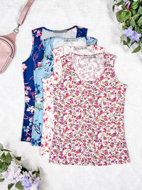 Luxe Crew Tank in Light Blue Floral Bliss