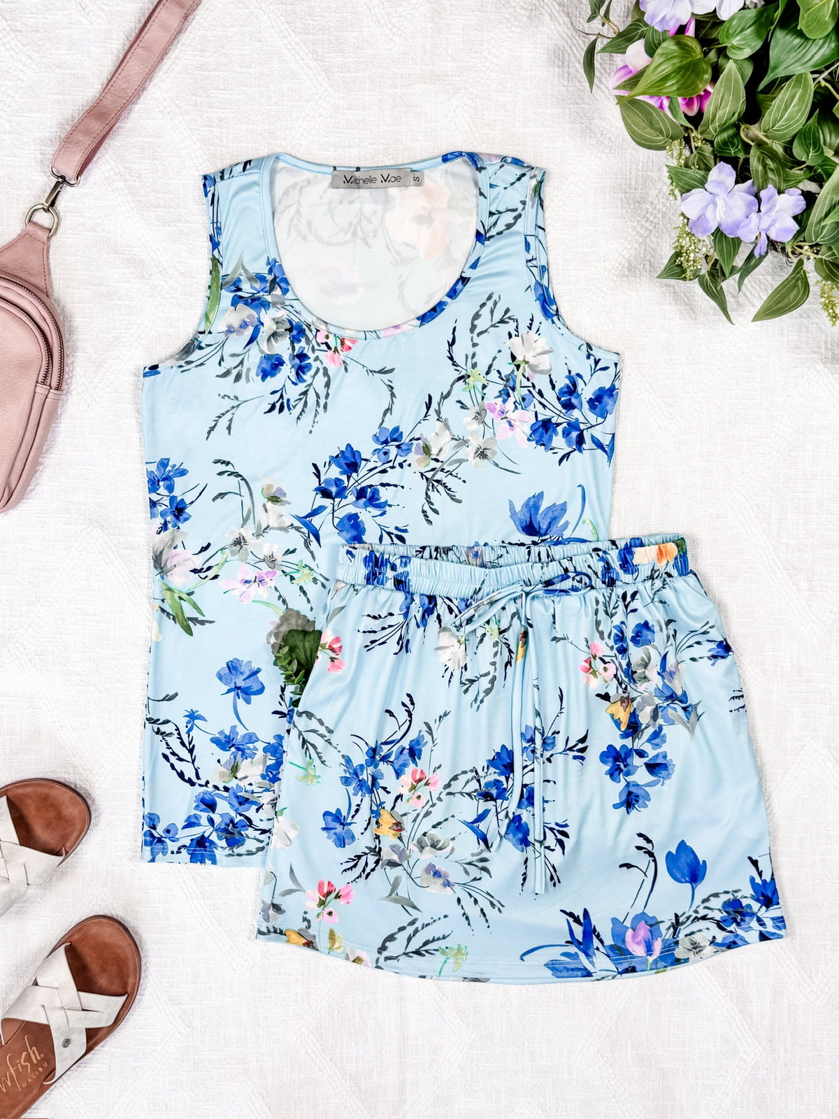 Luxe Crew Tank in Light Blue Floral Bliss