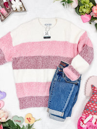 Cozy Block Sweater in VDay Stripes