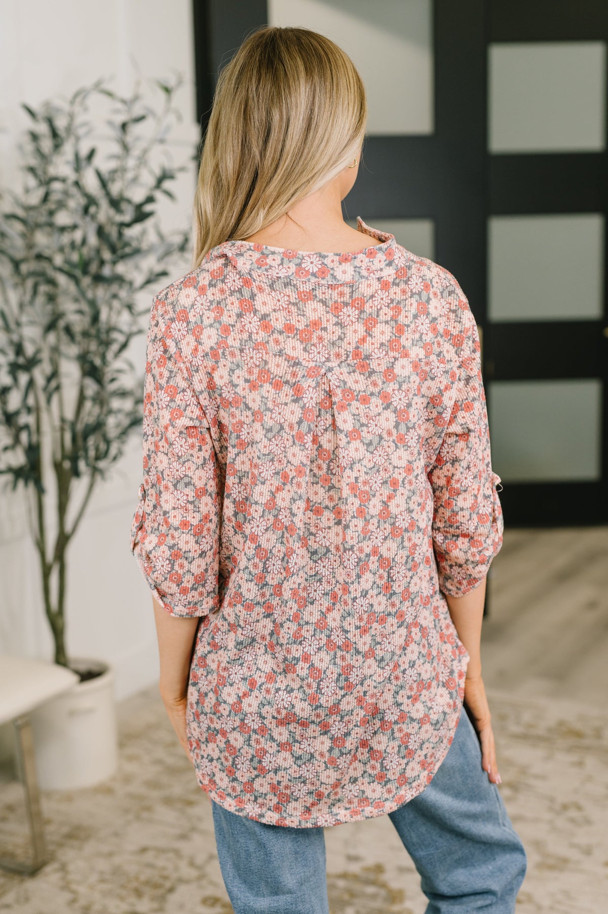 Favorite Florist Split Neck Half Sleeve Top