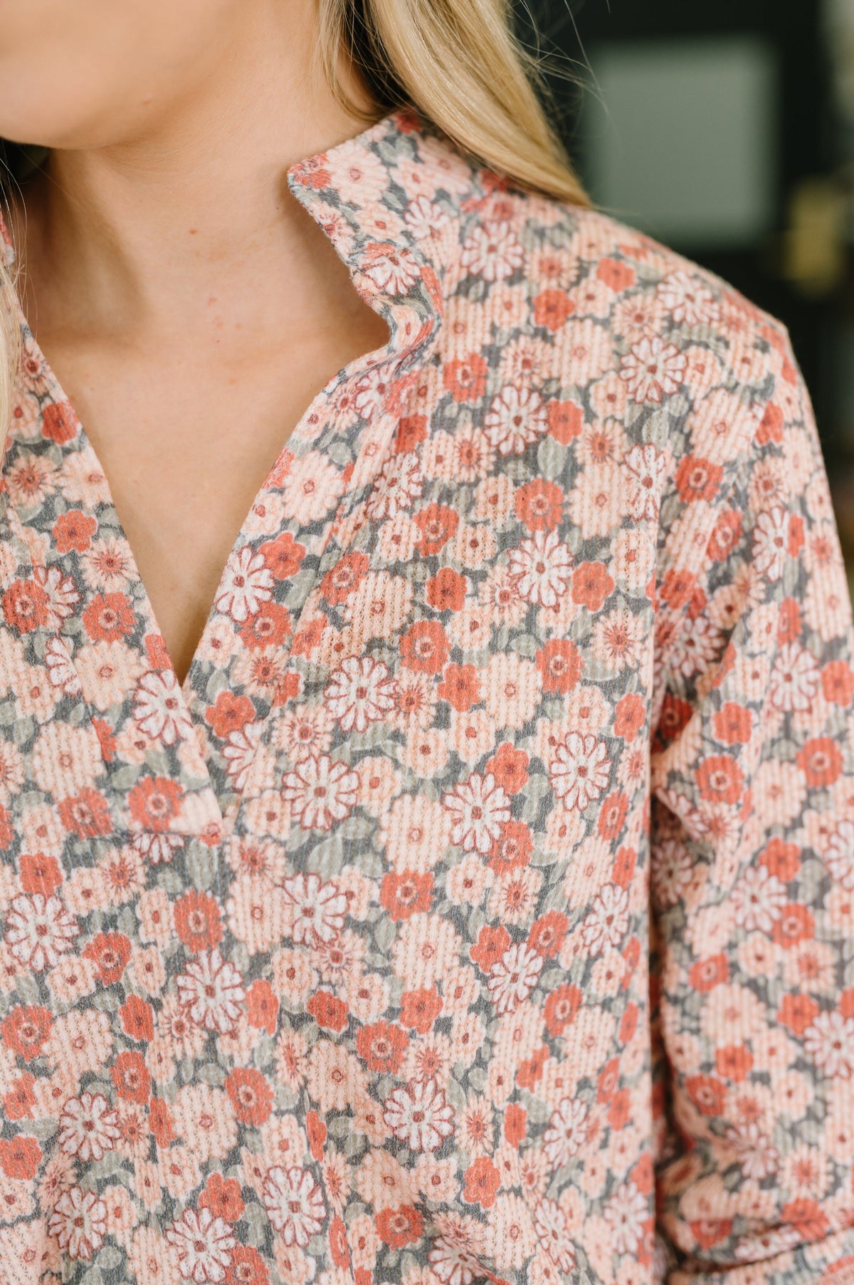 Favorite Florist Split Neck Half Sleeve Top