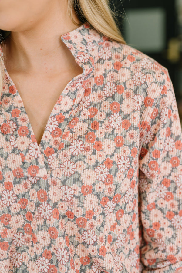 Favorite Florist Split Neck Half Sleeve Top