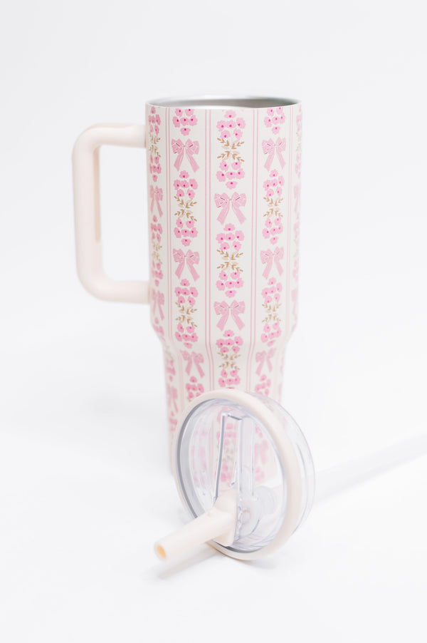 Girly Girl Bow and Floral Tumbler