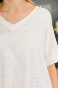 Growing Restless V-Neck Tee in White
