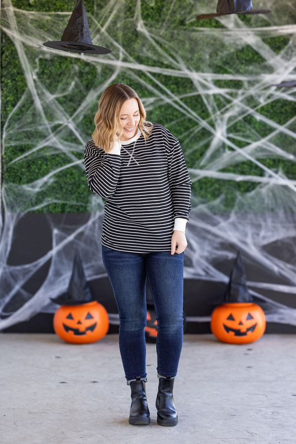 Lola Striped Thermal Top in Black