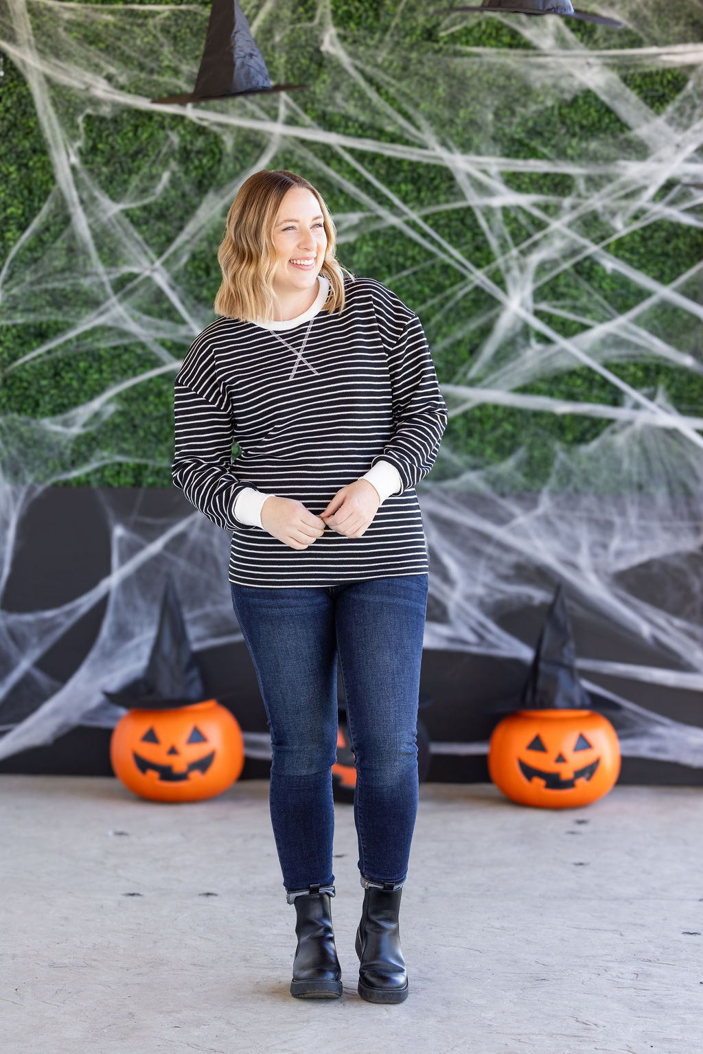 Lola Striped Thermal Top in Black