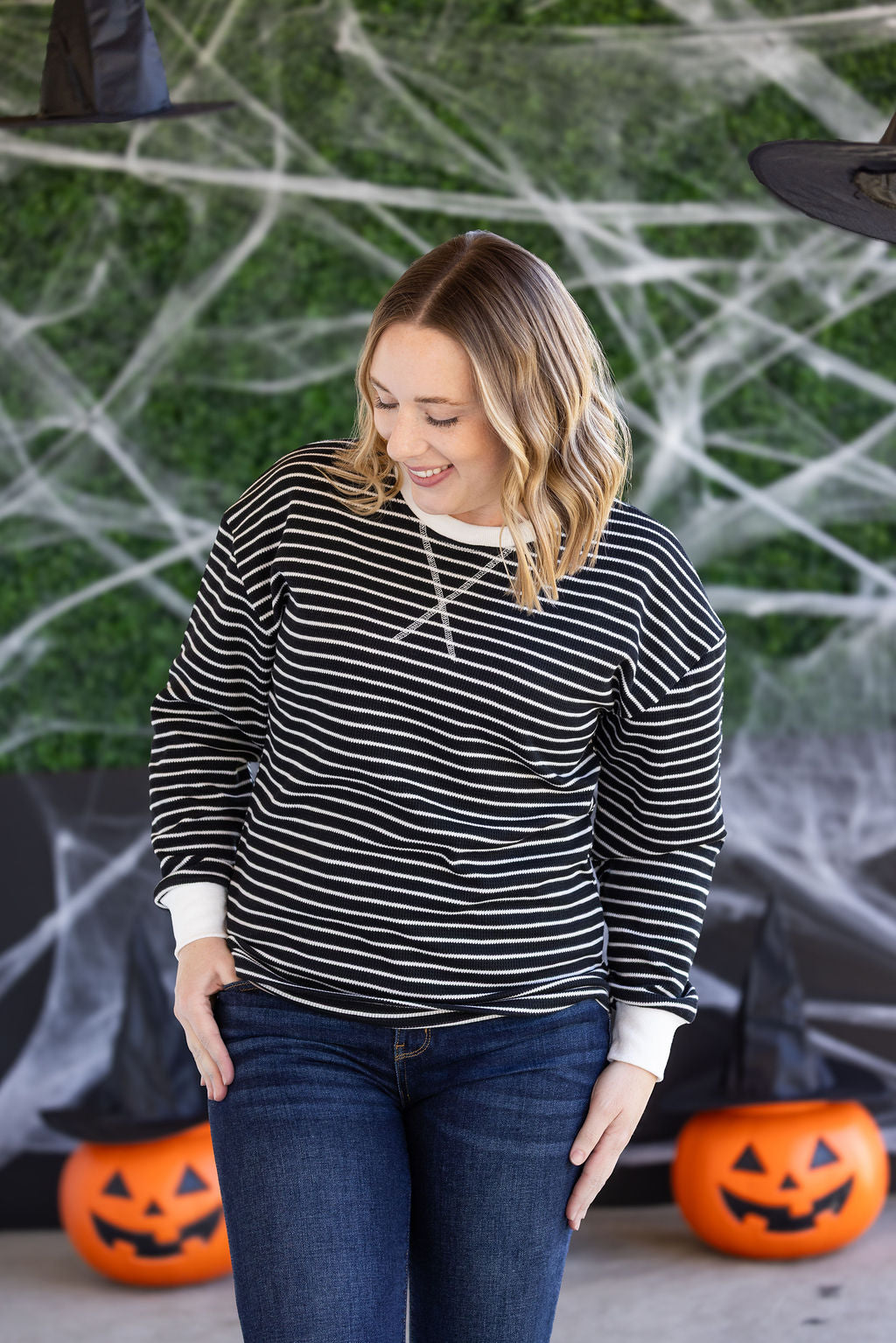 Lola Striped Thermal Top in Black
