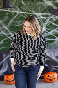 Lola Striped Thermal Top in Black