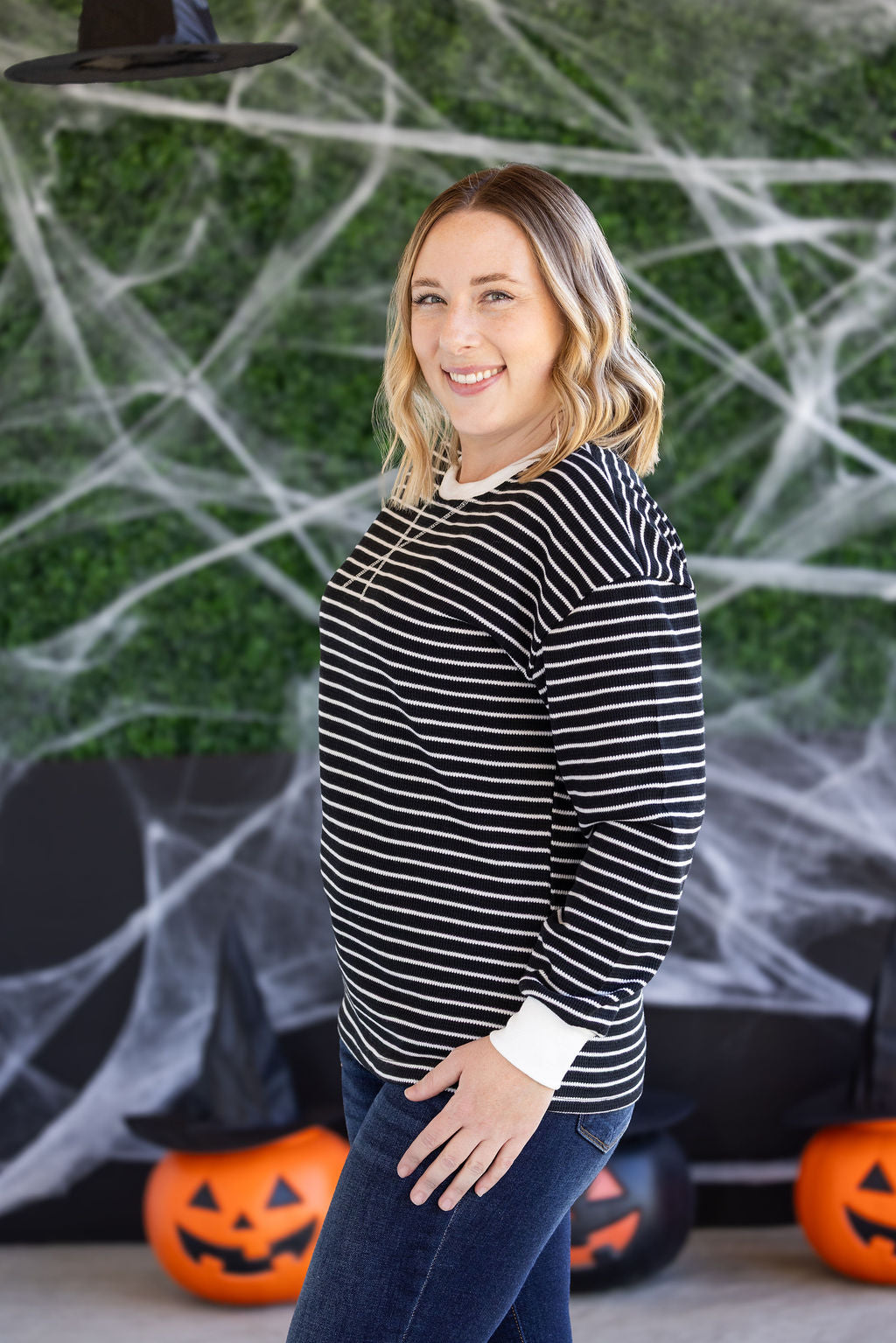 Lola Striped Thermal Top in Black