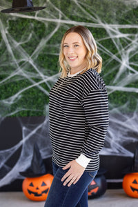 Lola Striped Thermal Top in Black