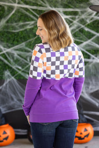 Natalie Pullover in Checkered Bats and Purple