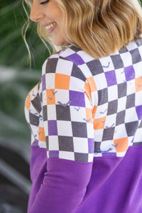 Natalie Pullover in Checkered Bats and Purple
