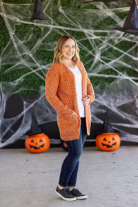 Carly Confetti Dot Cardigan in Pumpkin
