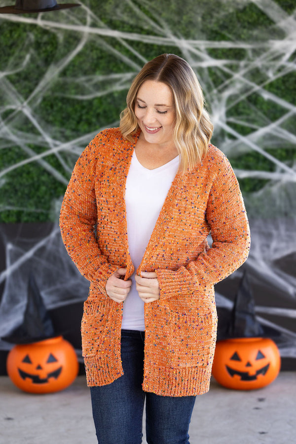 Carly Confetti Dot Cardigan in Pumpkin