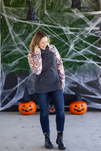 Zoey ZipCowl Sweatshirt in Trick-or-Treat Checkered and Charcoal