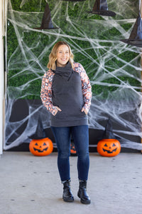 Zoey ZipCowl Sweatshirt in Trick-or-Treat Checkered and Charcoal