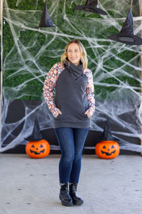 Zoey ZipCowl Sweatshirt in Trick-or-Treat Checkered and Charcoal