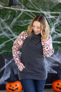 Zoey ZipCowl Sweatshirt in Trick-or-Treat Checkered and Charcoal
