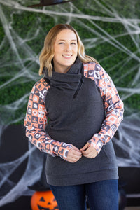 Zoey ZipCowl Sweatshirt in Trick-or-Treat Checkered and Charcoal