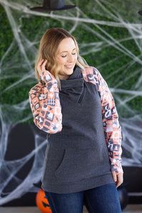 Zoey ZipCowl Sweatshirt in Trick-or-Treat Checkered and Charcoal