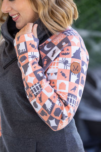 Zoey ZipCowl Sweatshirt in Trick-or-Treat Checkered and Charcoal