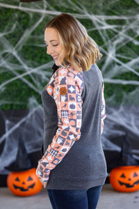 Zoey ZipCowl Sweatshirt in Trick-or-Treat Checkered and Charcoal