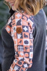 Zoey ZipCowl Sweatshirt in Trick-or-Treat Checkered and Charcoal