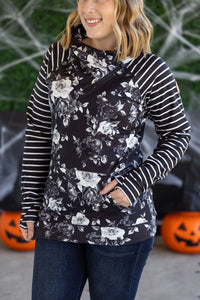Zoey ZipCowl Sweatshirt in Black Floral and Stripes