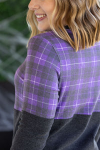 Natalie Pullover in Purple Plaid and Charcoal