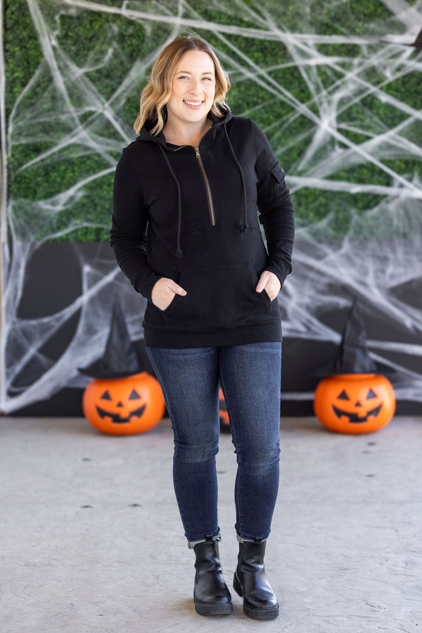 Pixie Pocket Halfzip Hoodie in Black