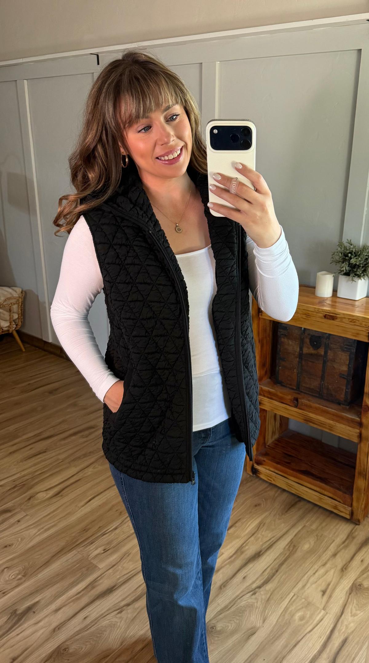 Heather Geometric Hooded Vest in Black