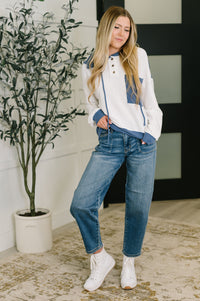 Here for Now Color Block Hoodie in Blue