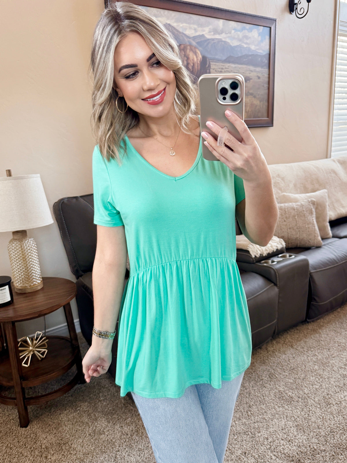 Sarah Ruffle Short Sleeve in Turquoise
