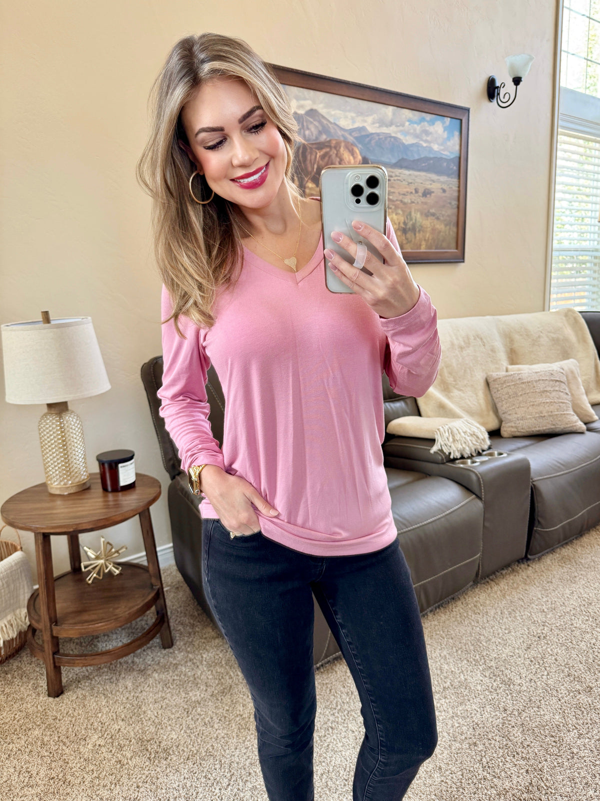 Larissa Long Sleeve Top in Rose