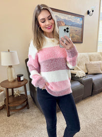 Cozy Block Sweater in VDay Stripes