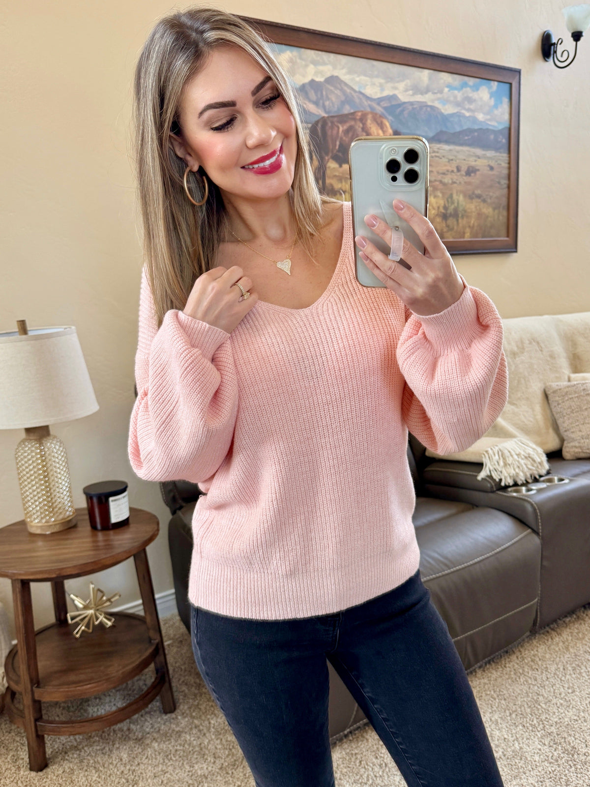 Bethany Bow Knit Sweater in Light Pink