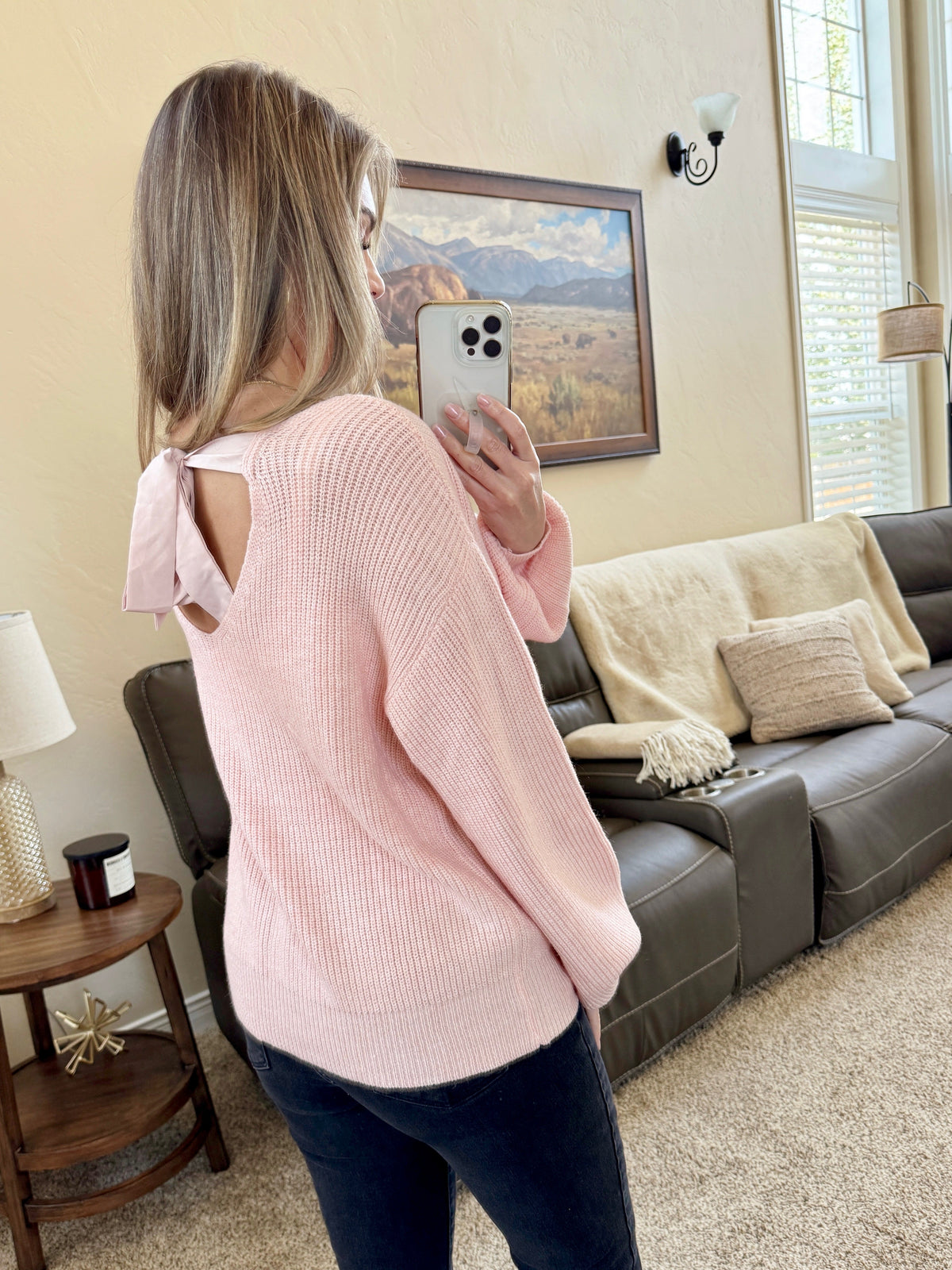 Bethany Bow Knit Sweater in Light Pink