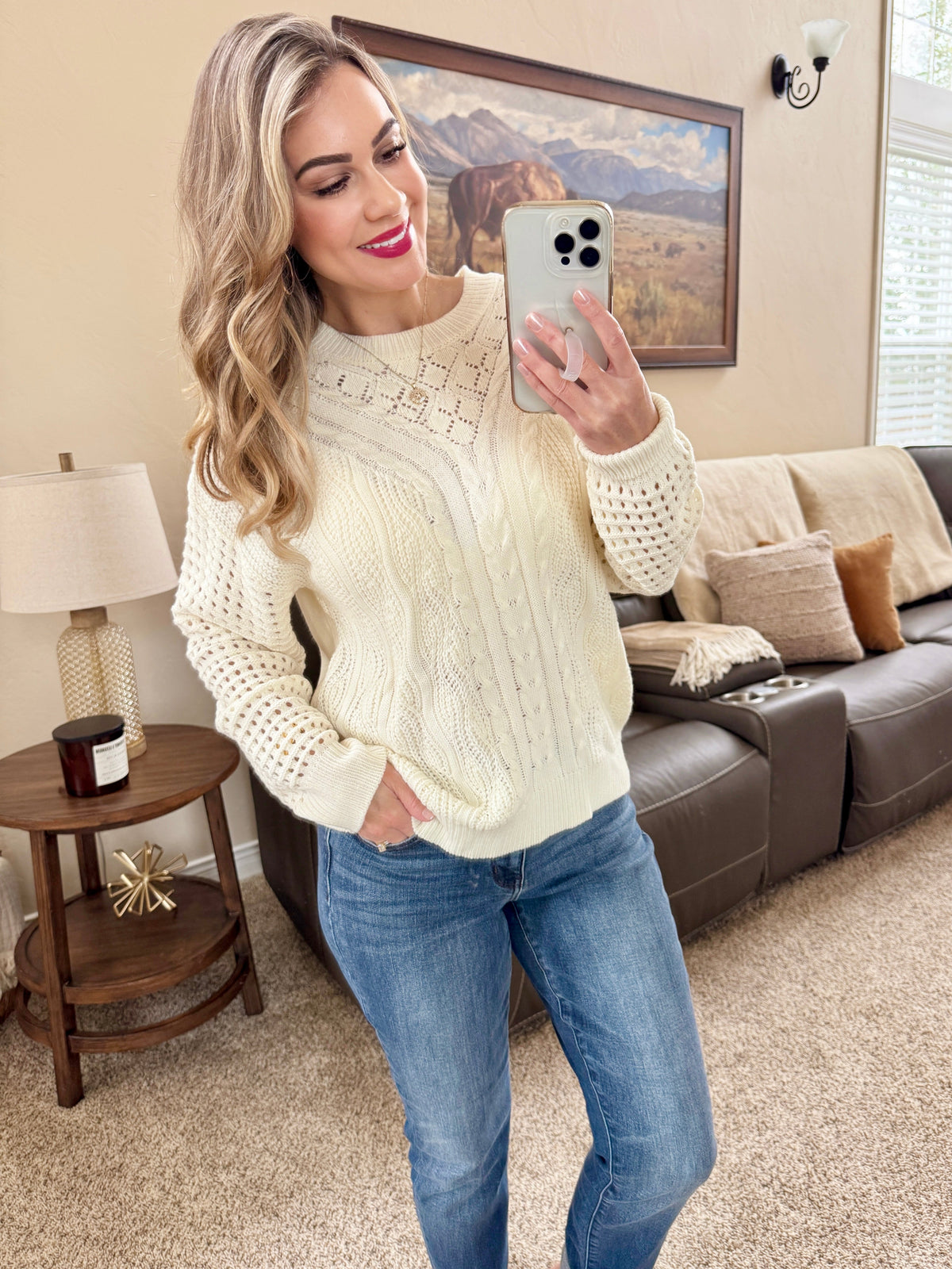 Jasmine Open Knit Sweater in Ivory